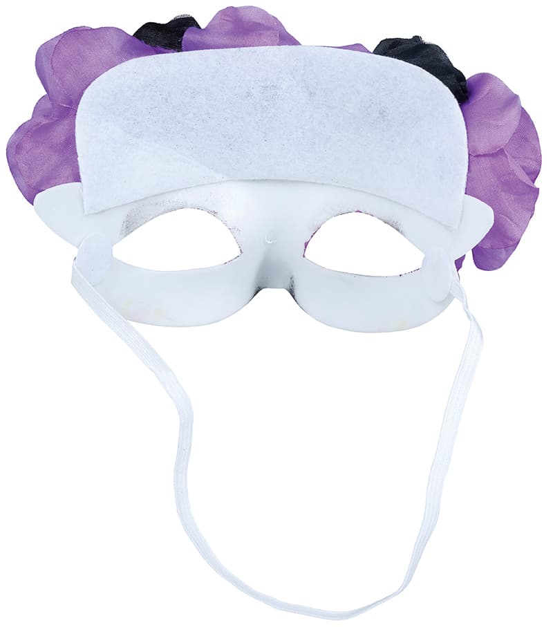 Catrina-maske med lilla og sorte blomster