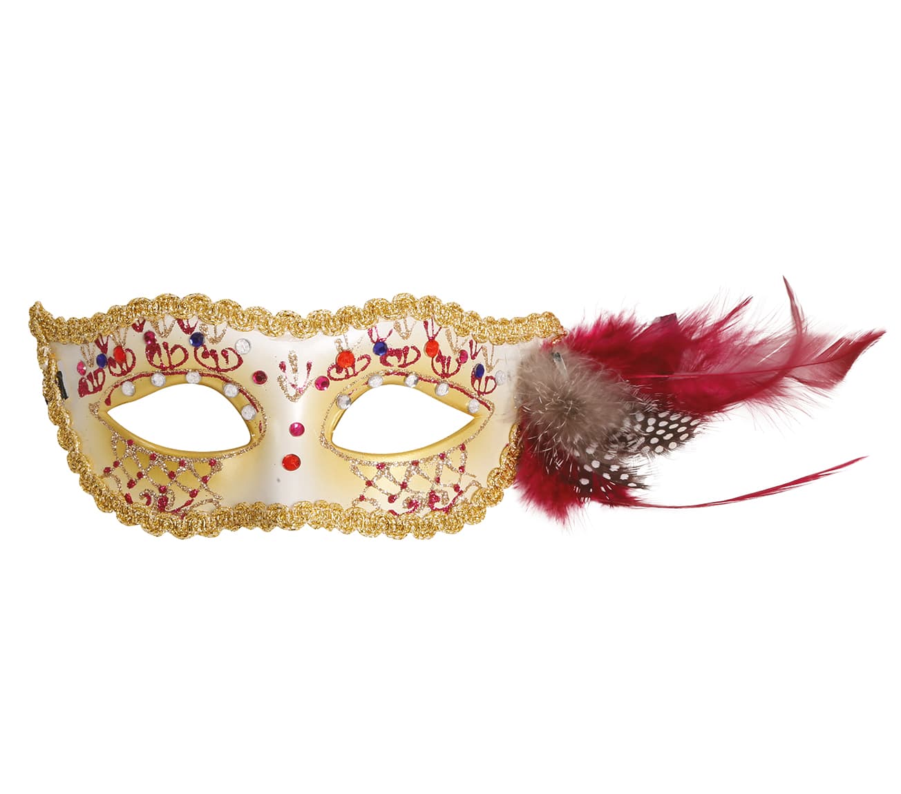 Hvid maske med lyserøde fjer