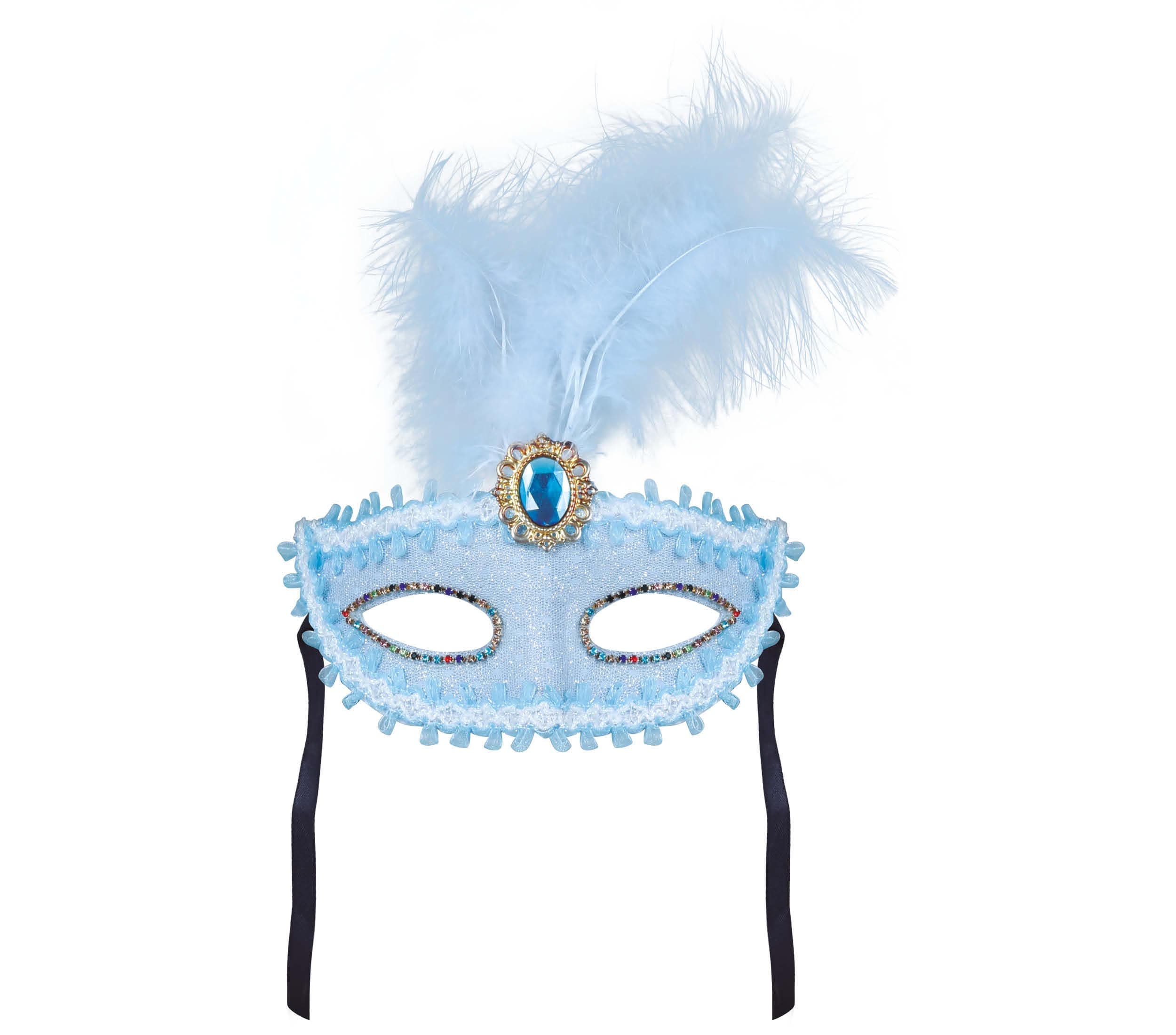 Blå maske med fjer