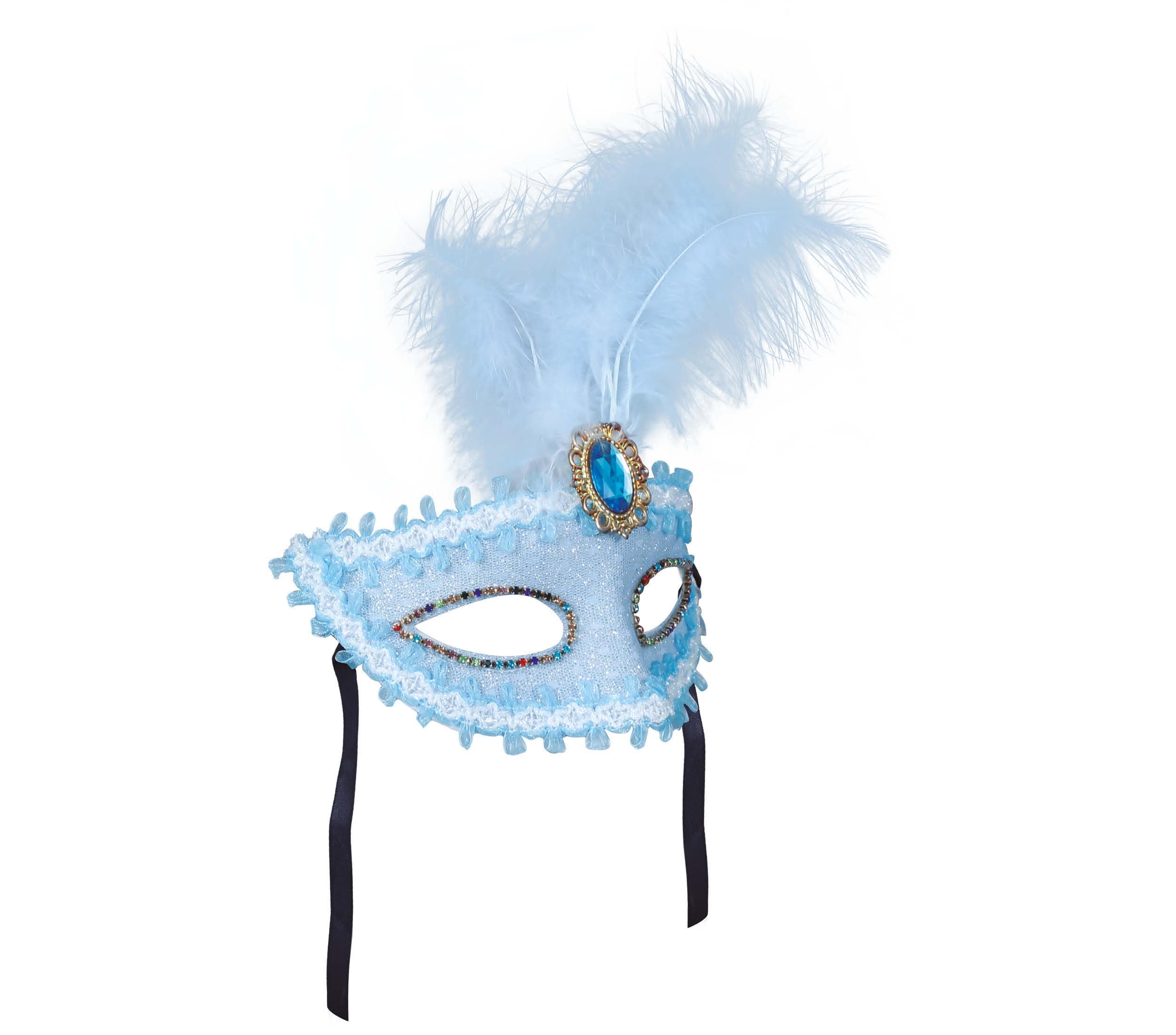 Blå maske med fjer