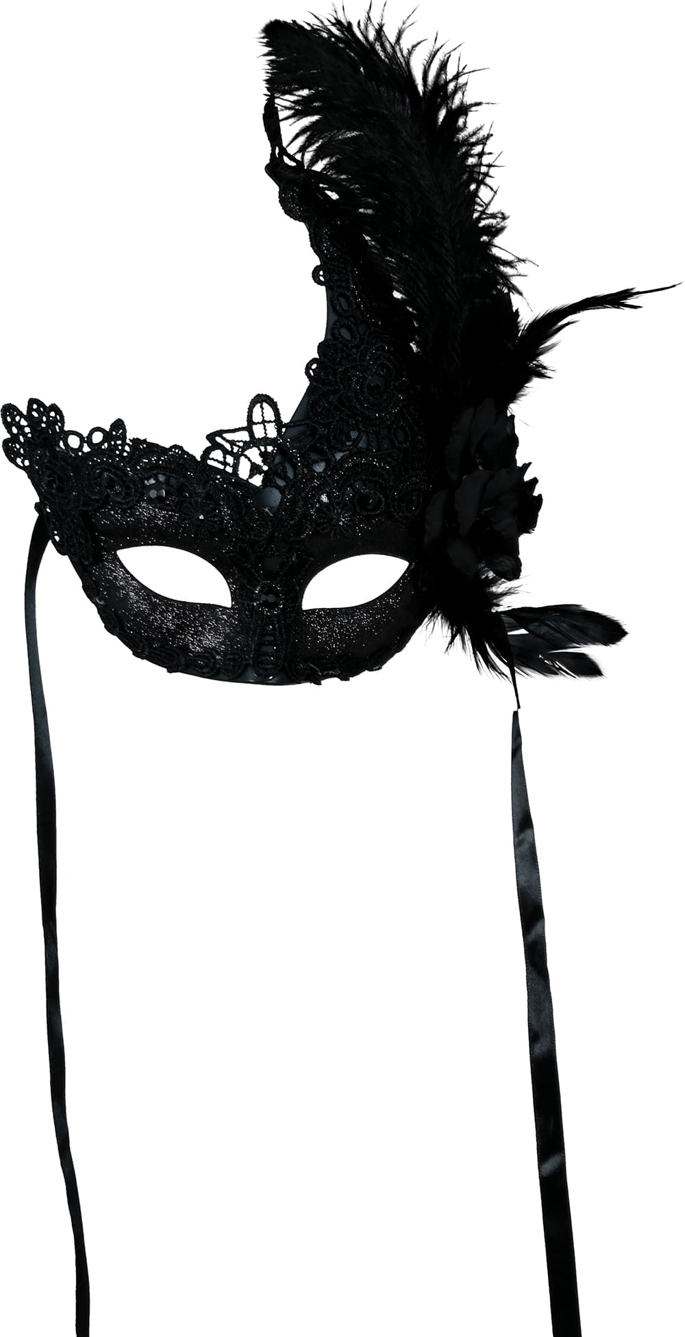 Sort maske med fjer, sort