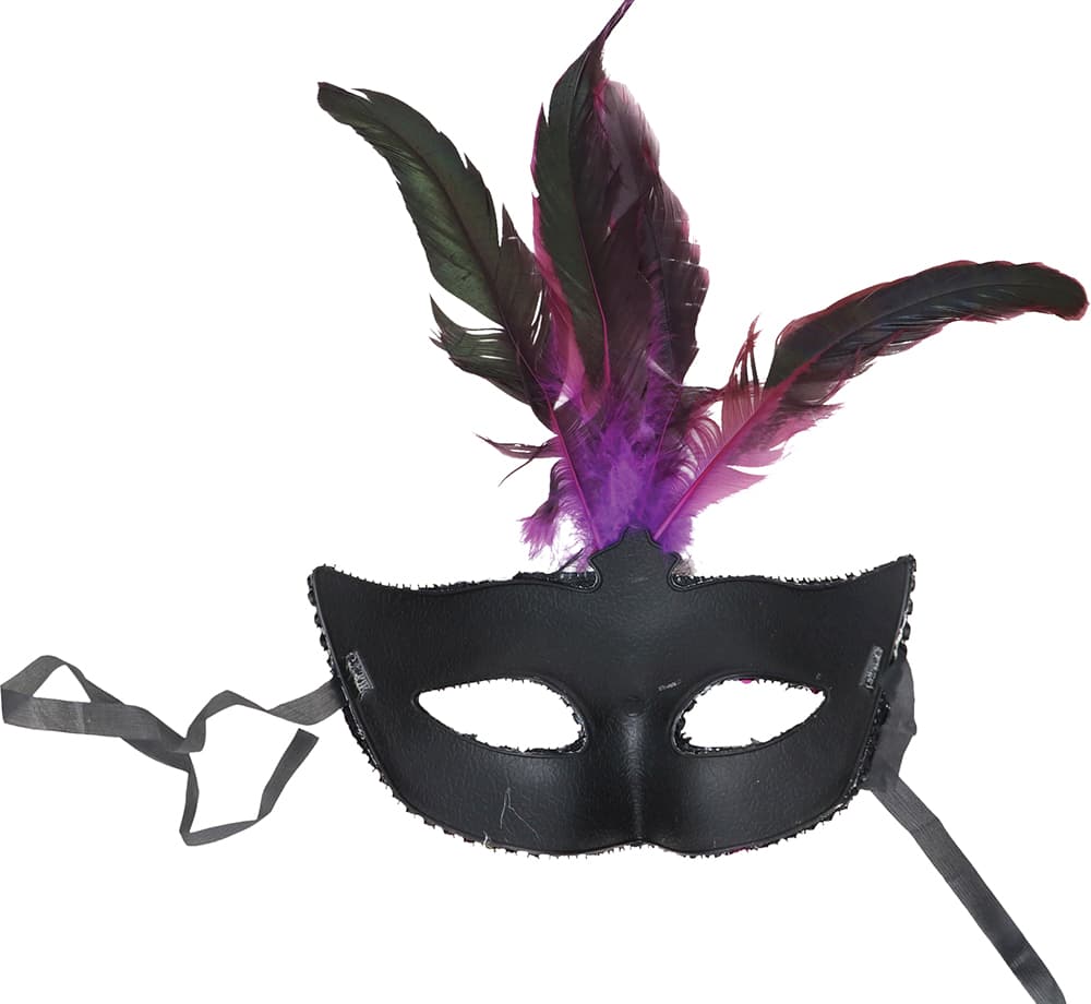 Maske med fjer og pailletter, lilla