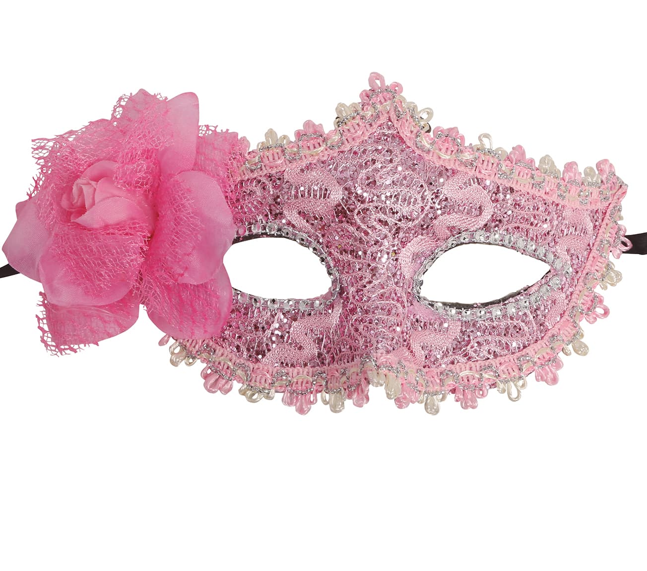 Lyserød maske med blomster