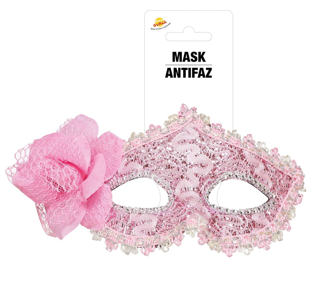 Lyserød maske med blomster