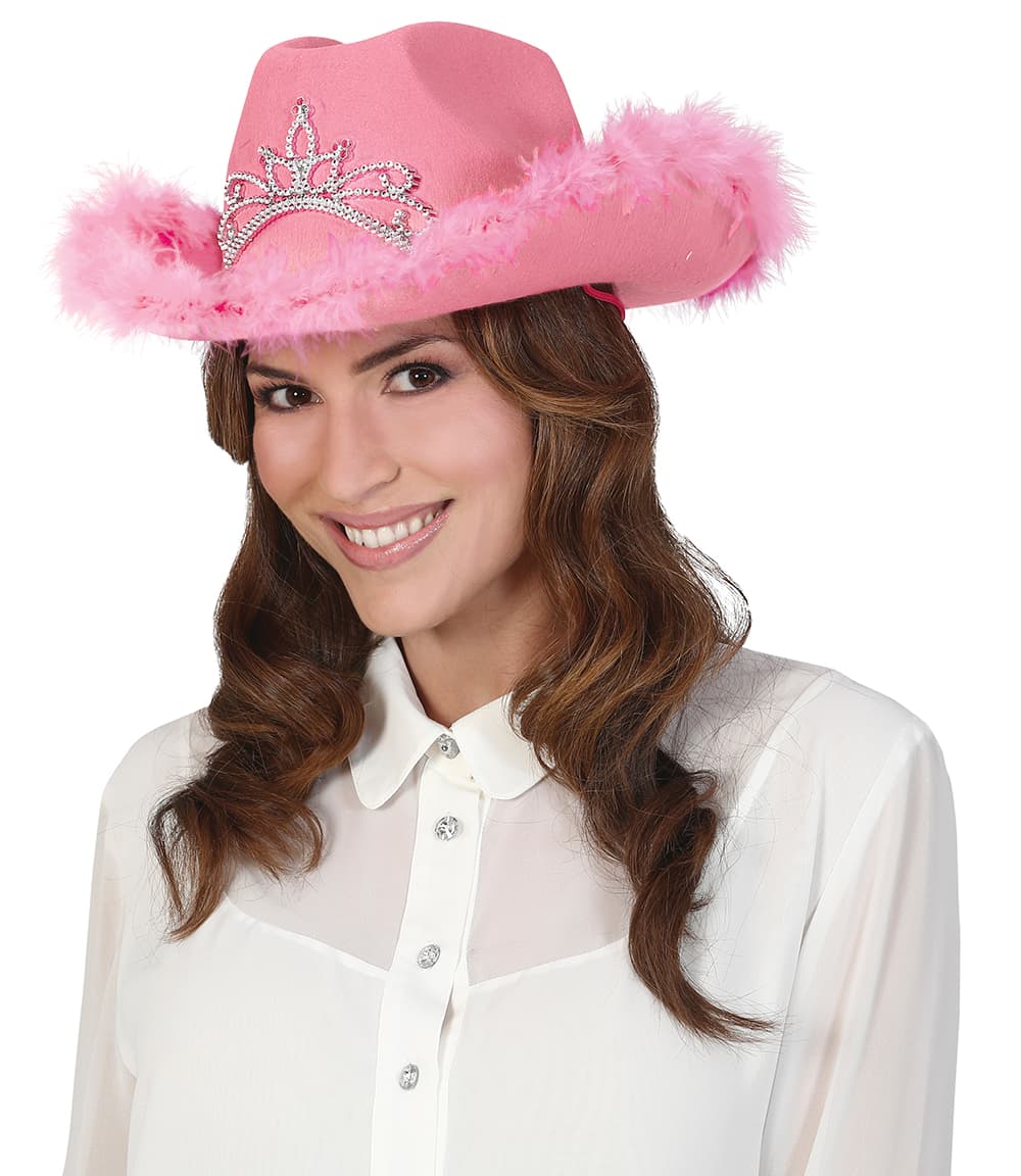 Lyserød cowboyhat med hattebånd