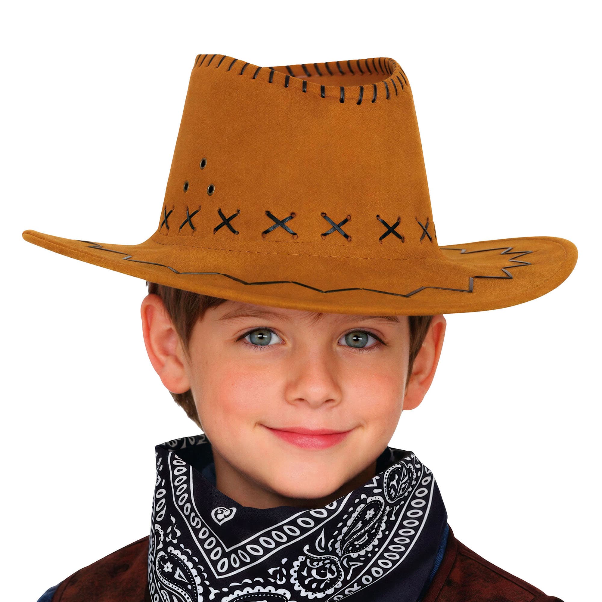 Lysebrun cowboyhat i kunstlæder til børn