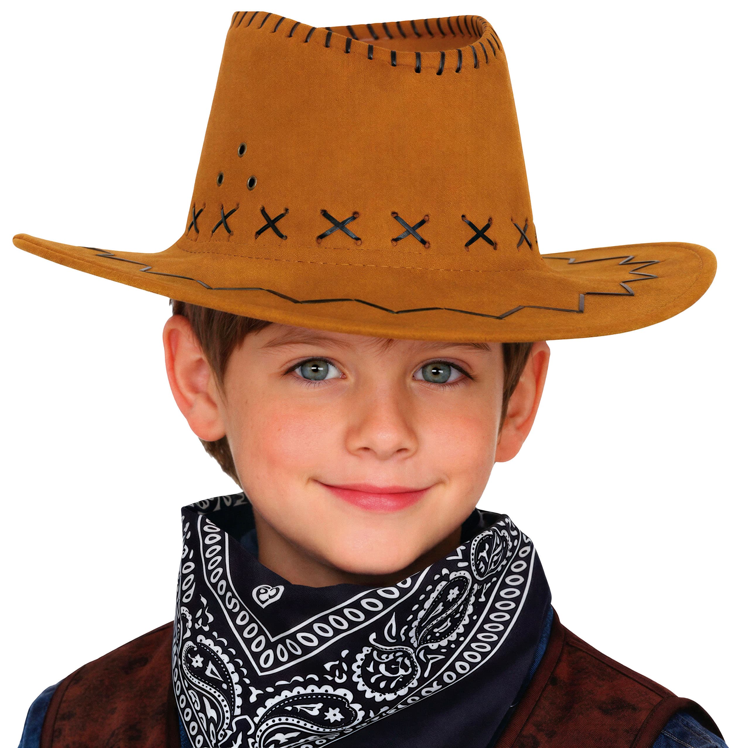 Lysebrun cowboyhat i kunstlæder til børn