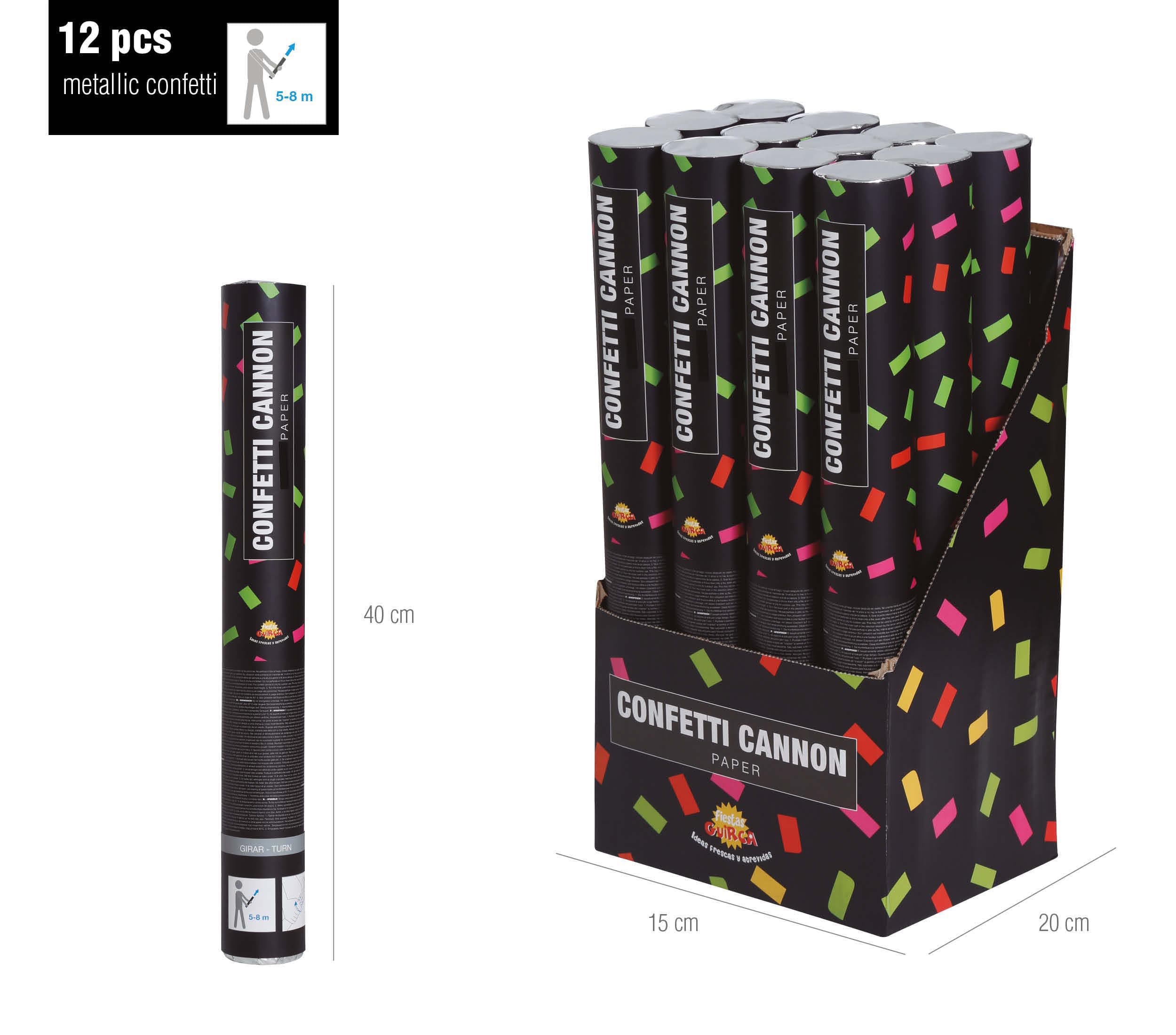 Konfettikanon med flerfarvet papirkonfetti, 40 cm