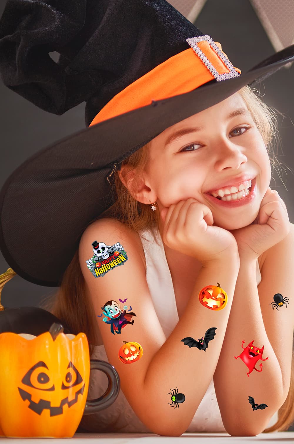 Ark med halloween-tatoveringer, 14 × 22 cm, til børn