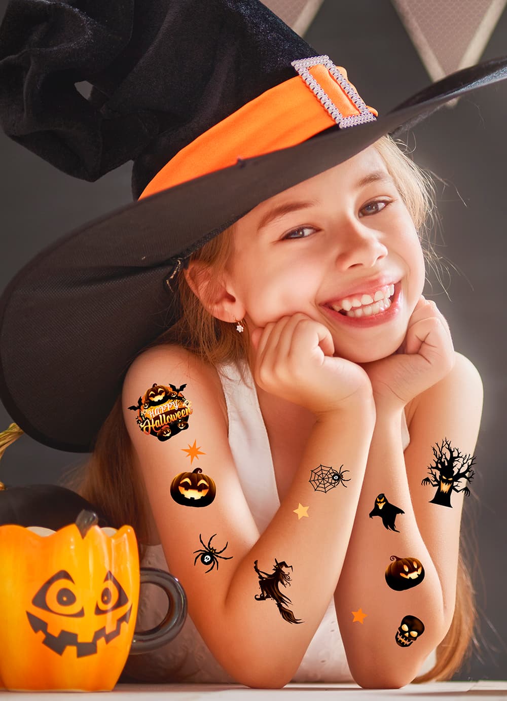 Ark med halloween-tatoveringer til børn, 14 × 22 cm