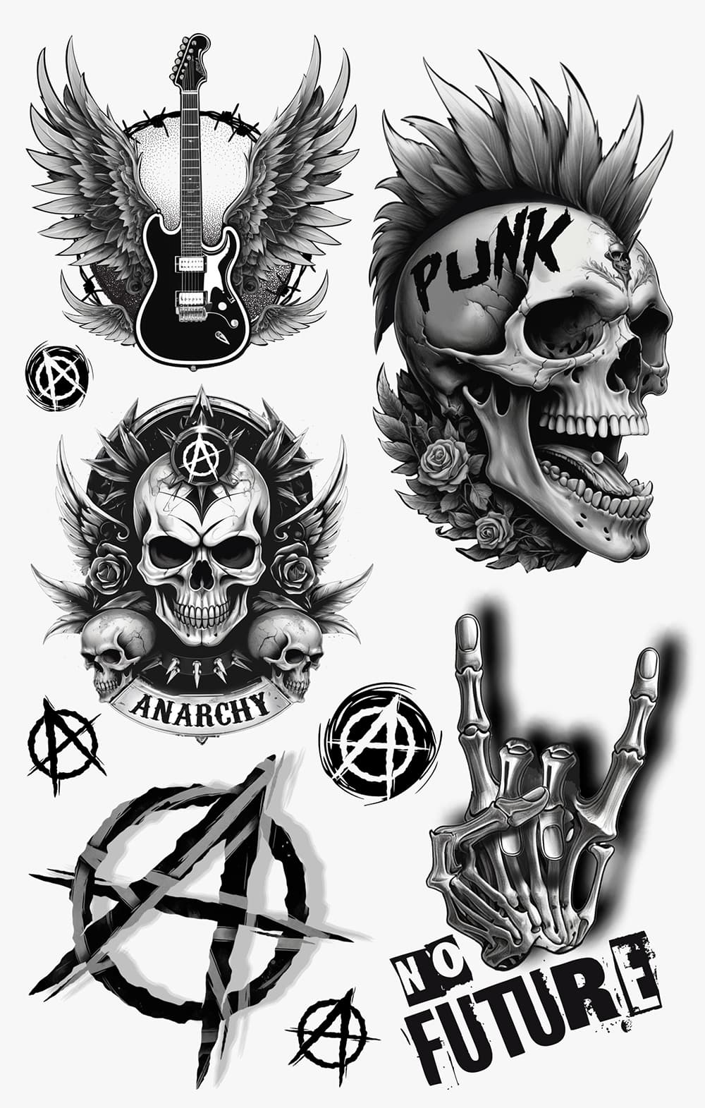 Punk-tatoveringsark 14 × 30 cm