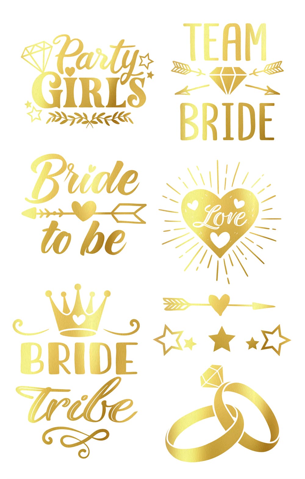Guldfarvet tatoveringsark "Bride to Be", 14 × 30 cm