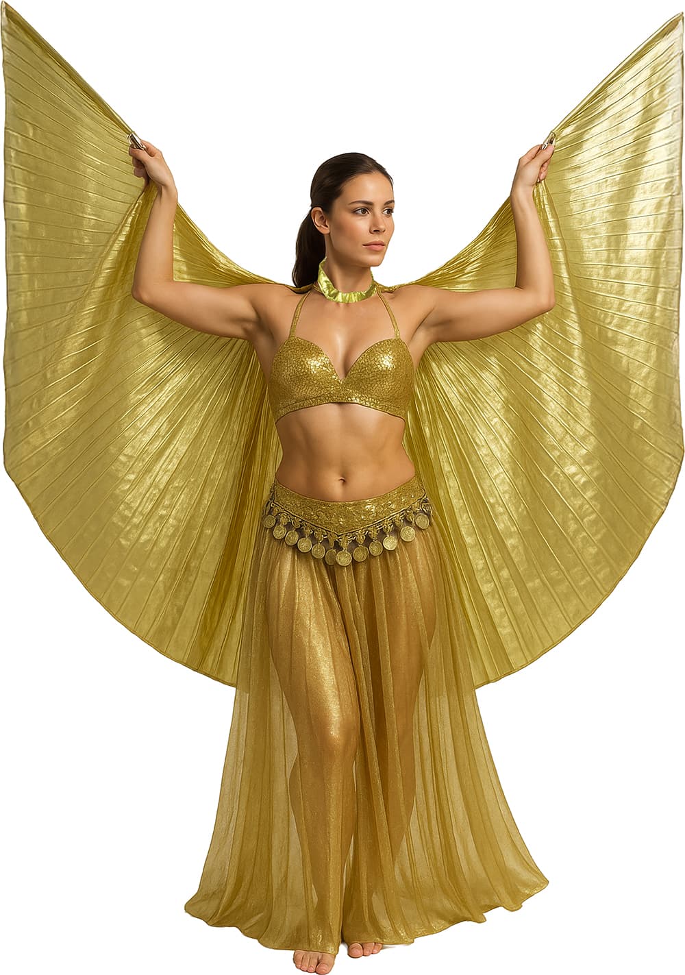 Plisseret kappe i guld, 285 × 135 cm
