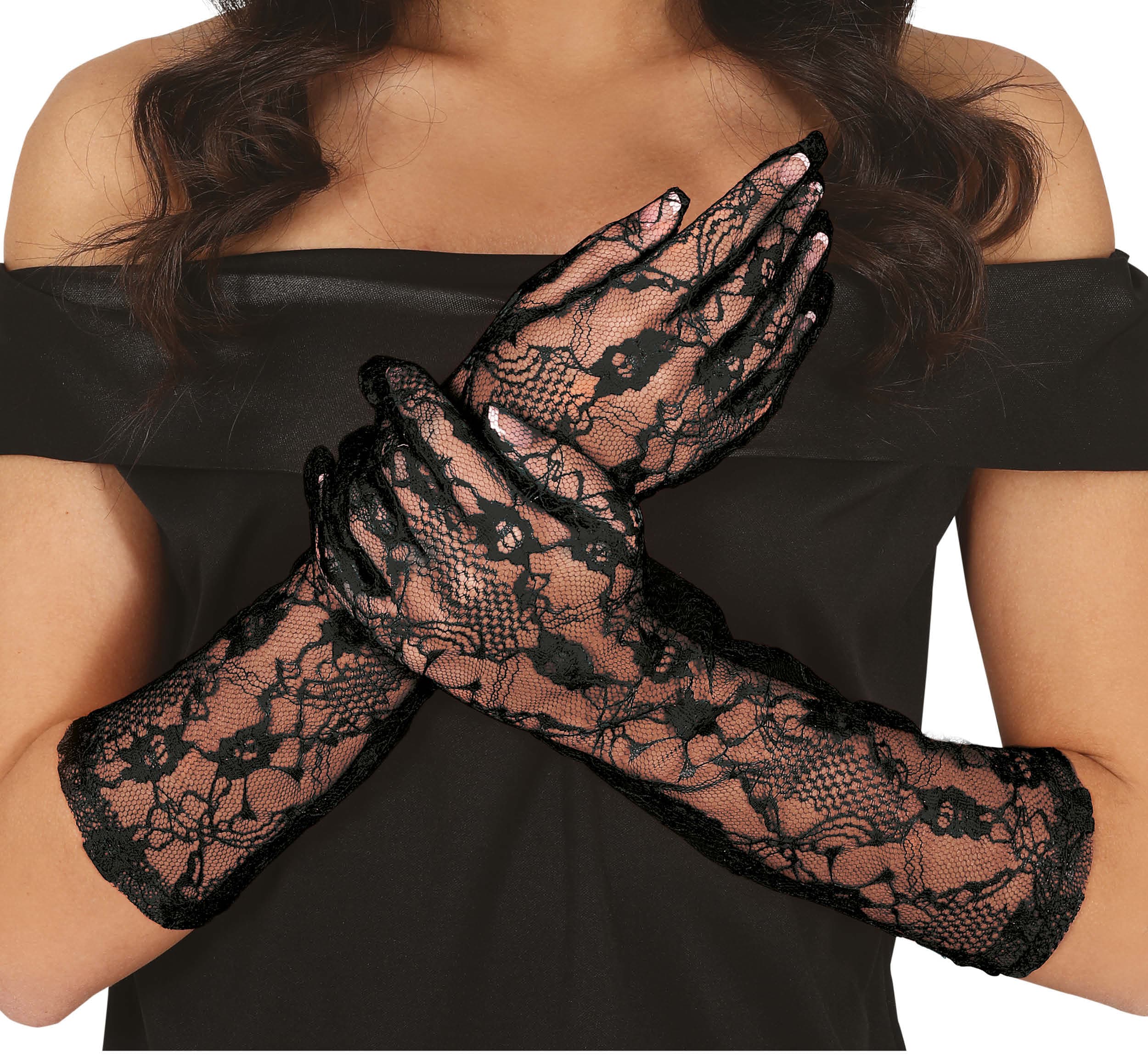 Gennembrudte handsker, 38 cm, sorte