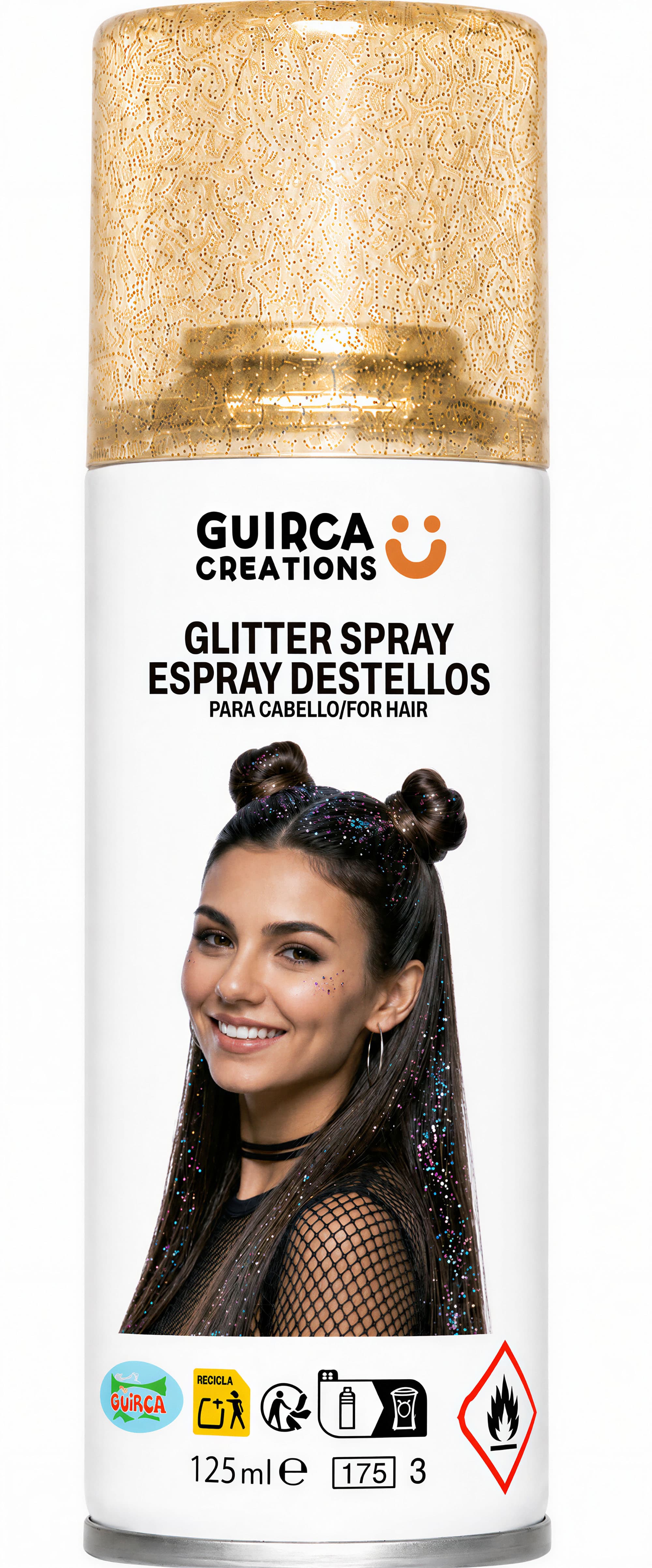 Glitrende guldfarvet hårspray 125 ml