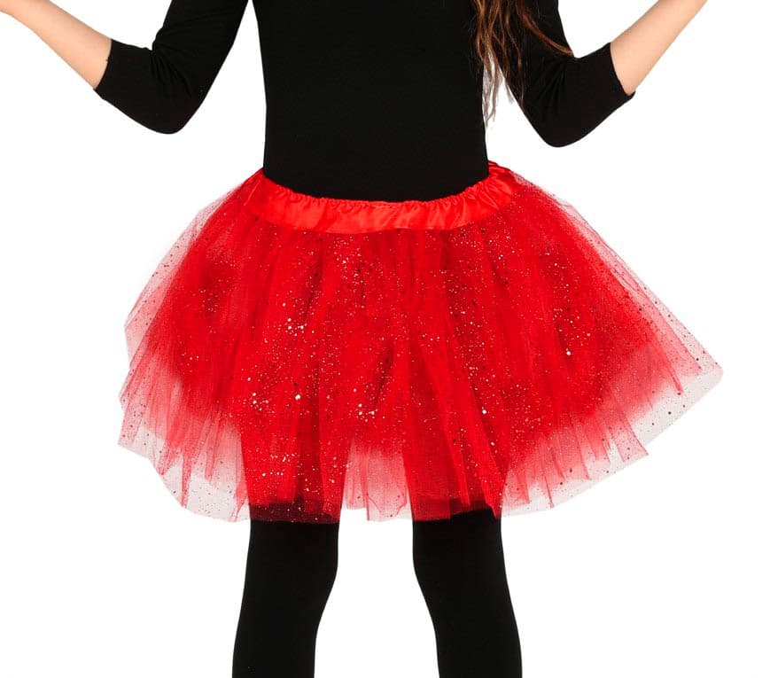 Rød tutu med glimmer til børn, 30 cm