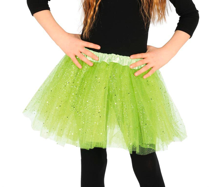 Grøn tutu med glimmer til børn, 30 cm