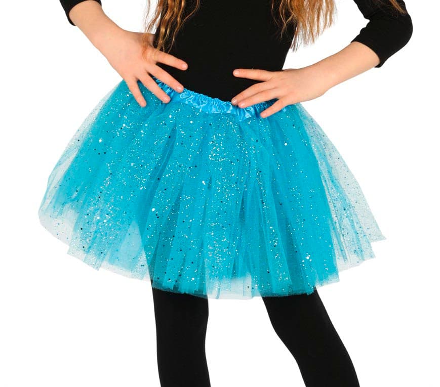 Blå tutu med glimmer til børn, 30 cm