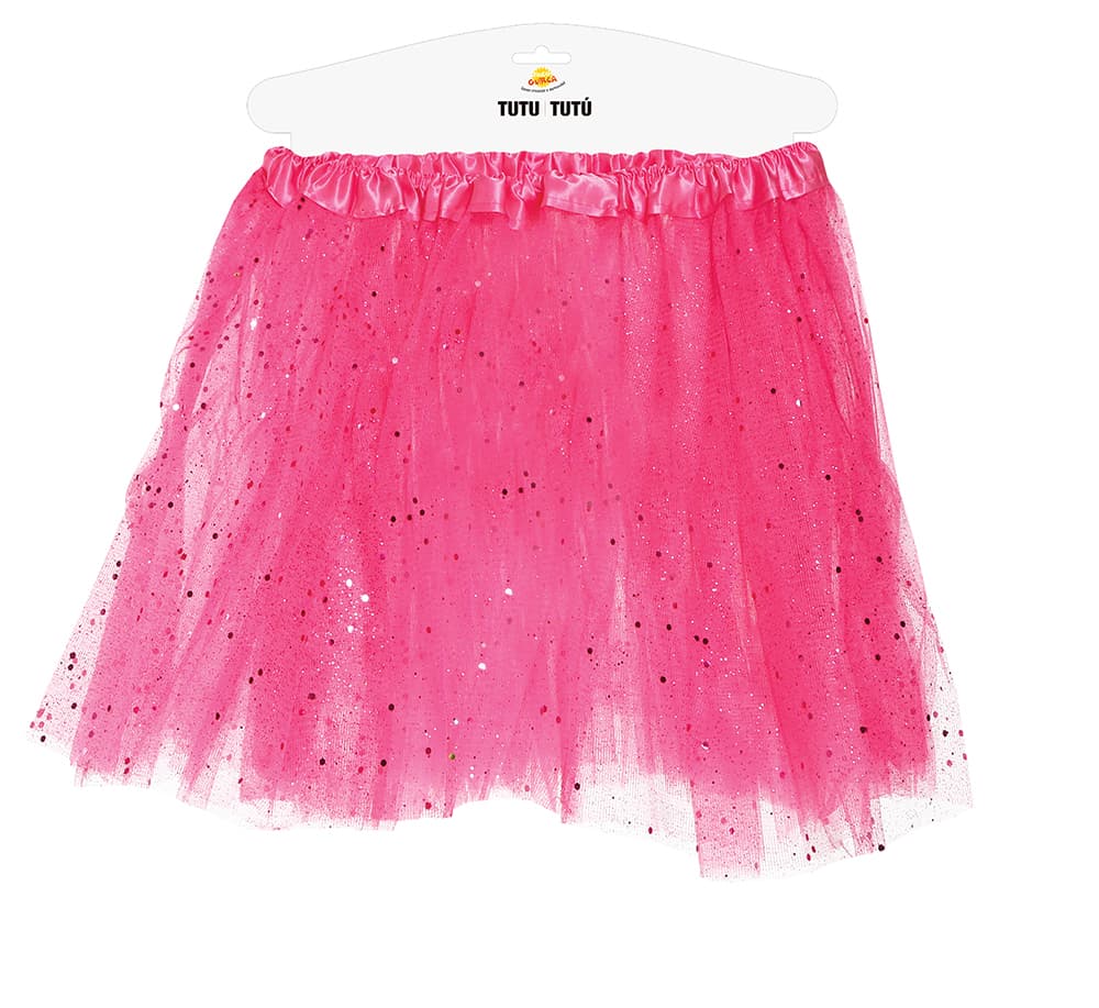Fuchsia tutu med glimmer til børn, 30 cm