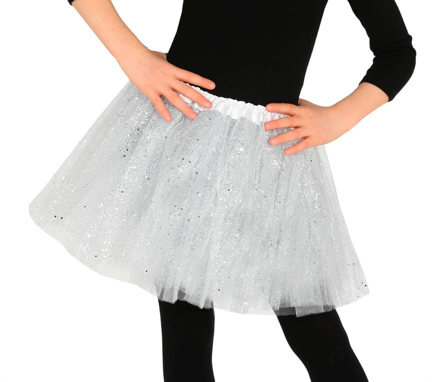 Hvid tutu med glimmer til børn, 30 cm