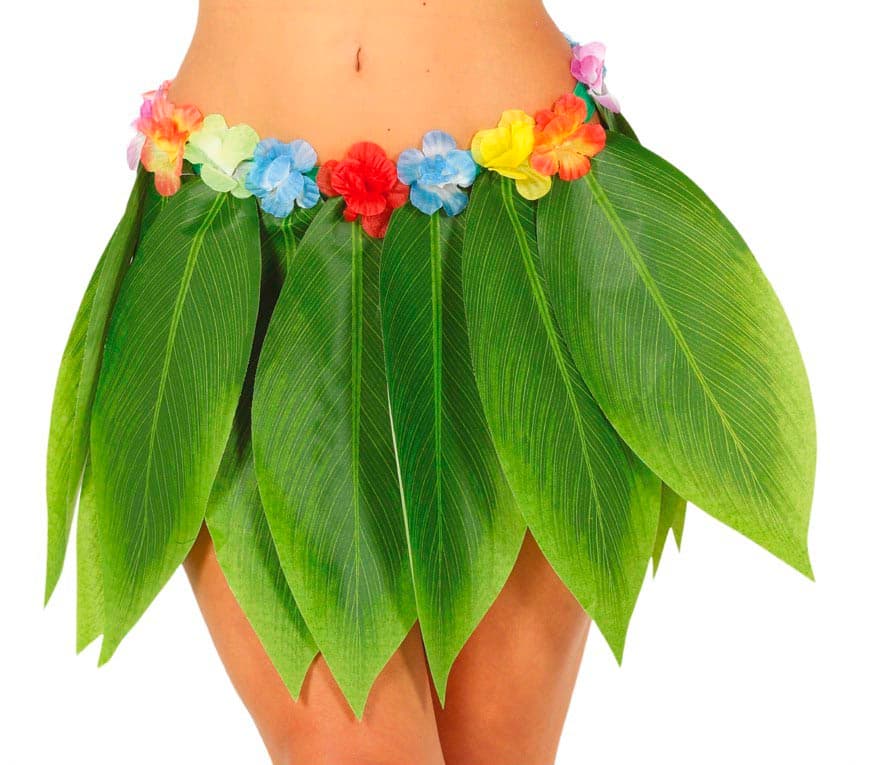 Hawaii-skørt med blade, 38 cm