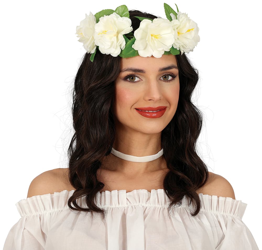 Krans med hvide blomster, 20 cm