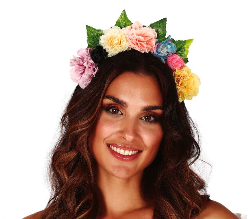 Flerfarvet hårbånd med blomster