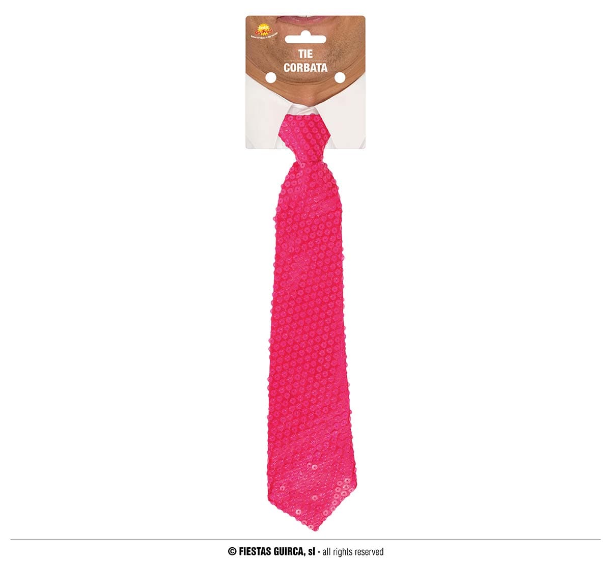 Neonlyserødt pailletslips 37 cm
