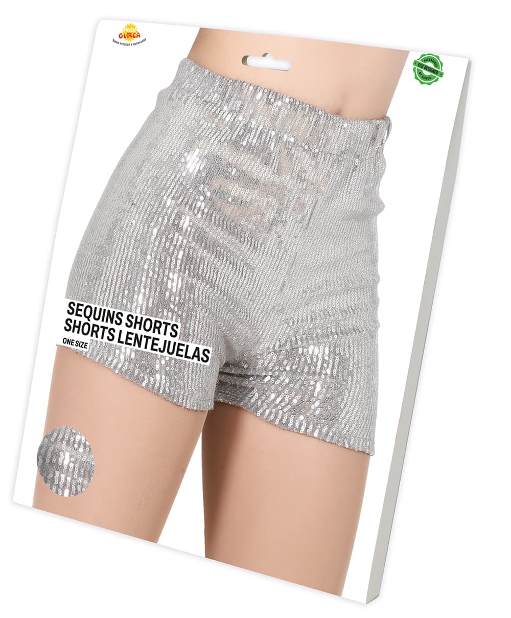 Sølvfarvede pailletshorts 42-44