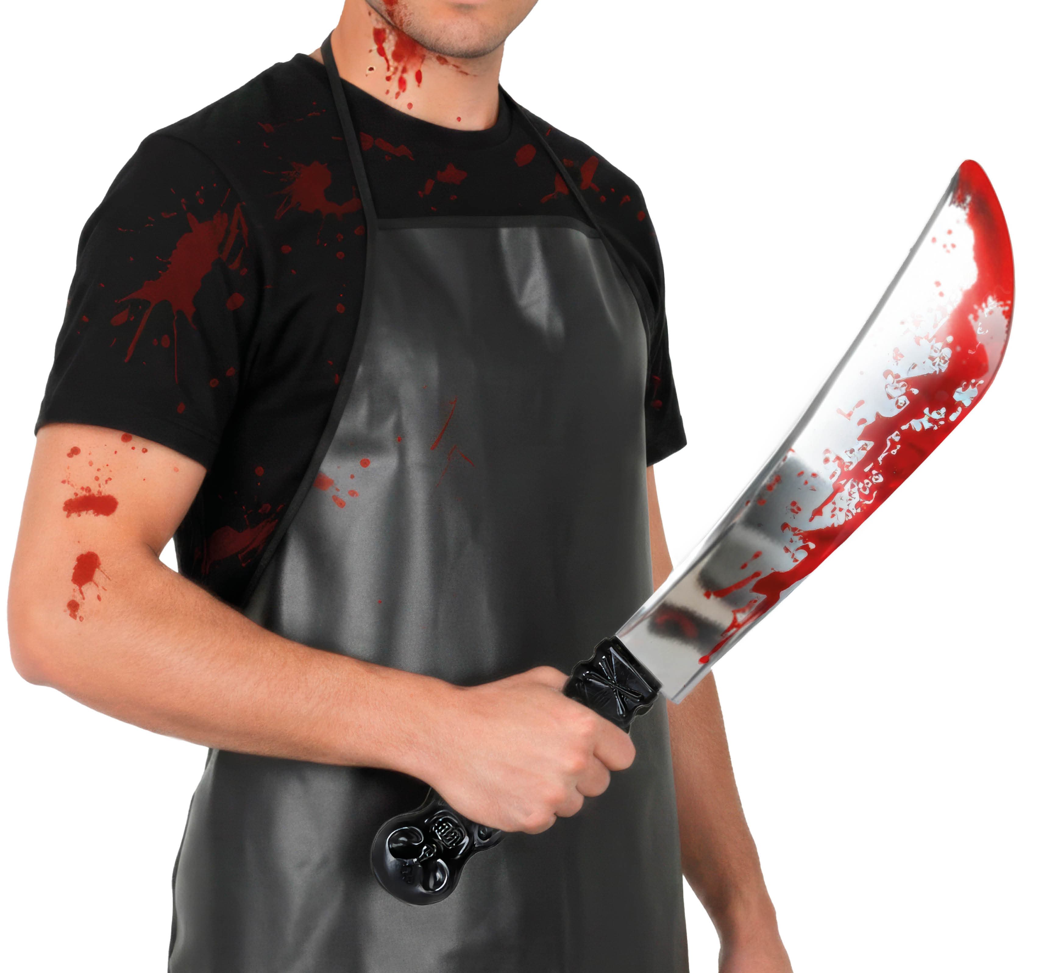 Machete med metaleffekt og blod 41 cm