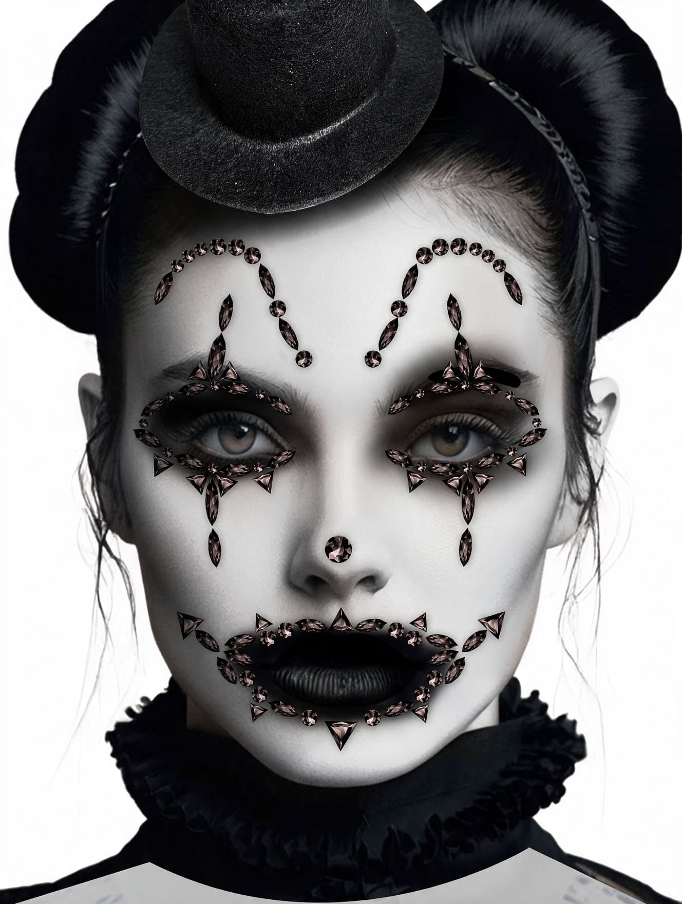 Selvklæbende ansigtssmykker, harlekin, 13 × 15 cm