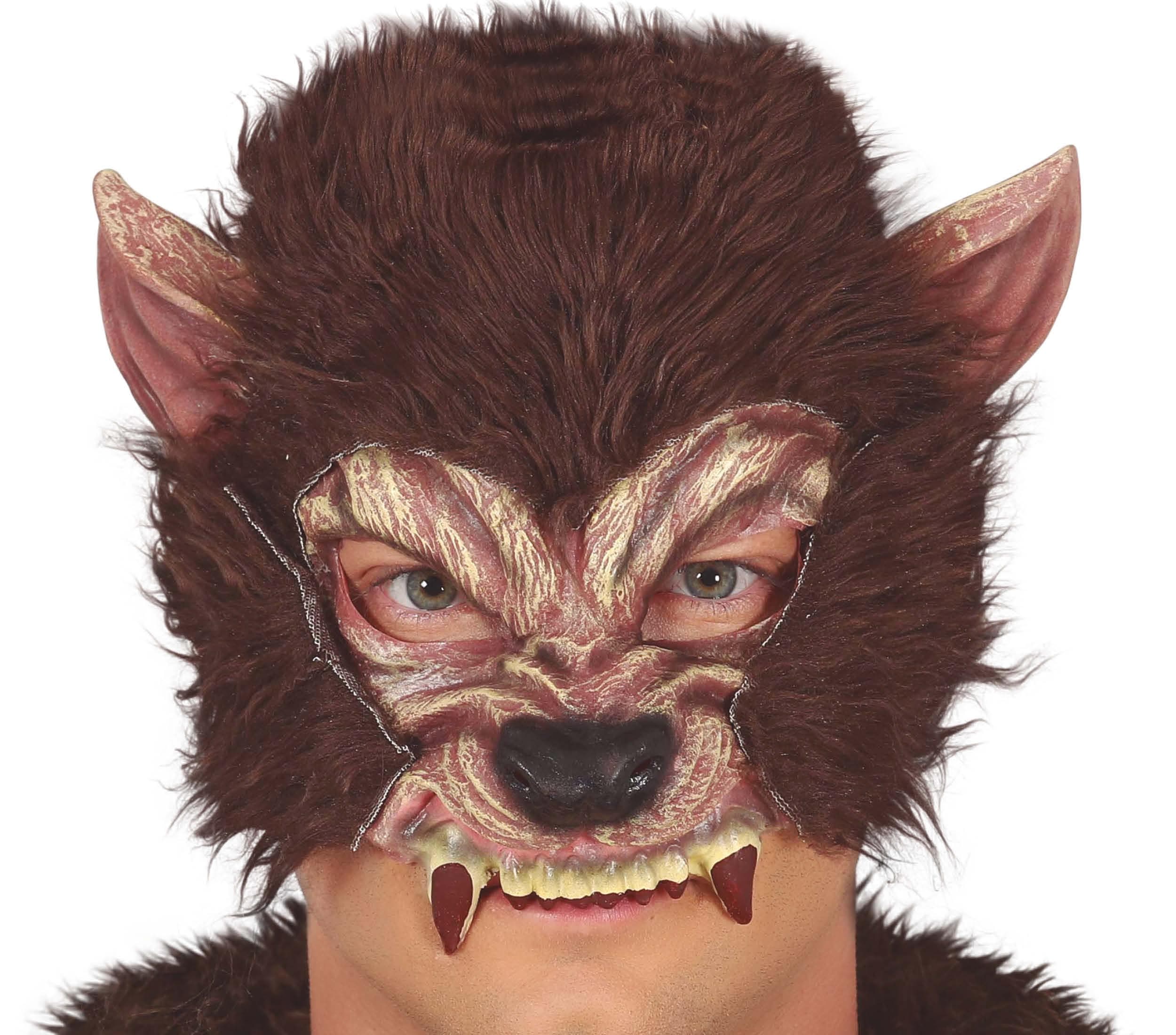 Halvmaske, ulv med hår, latex