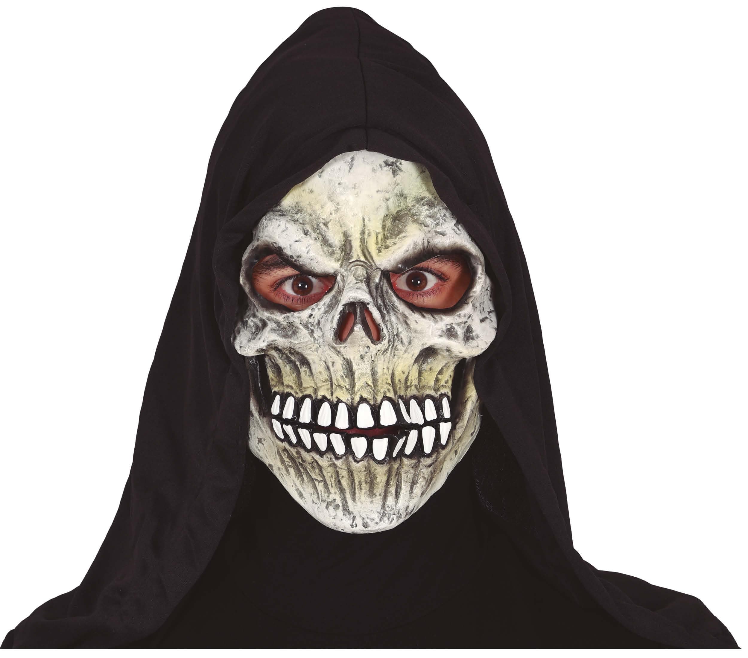 Skeletmaske med hætte, vinyl, hvid og sort