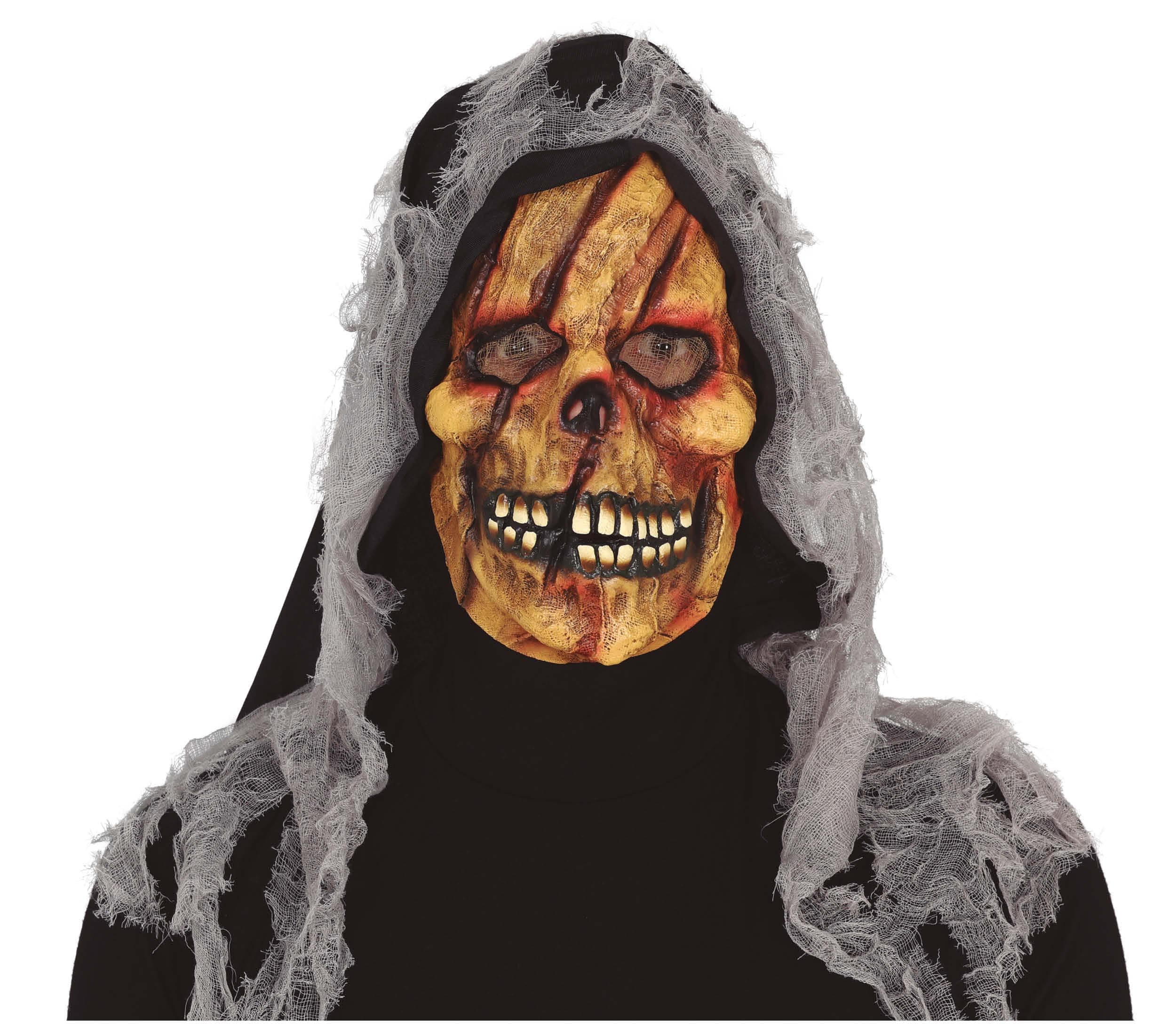 Skeletmaske med hætte, vinyl, brun og grå