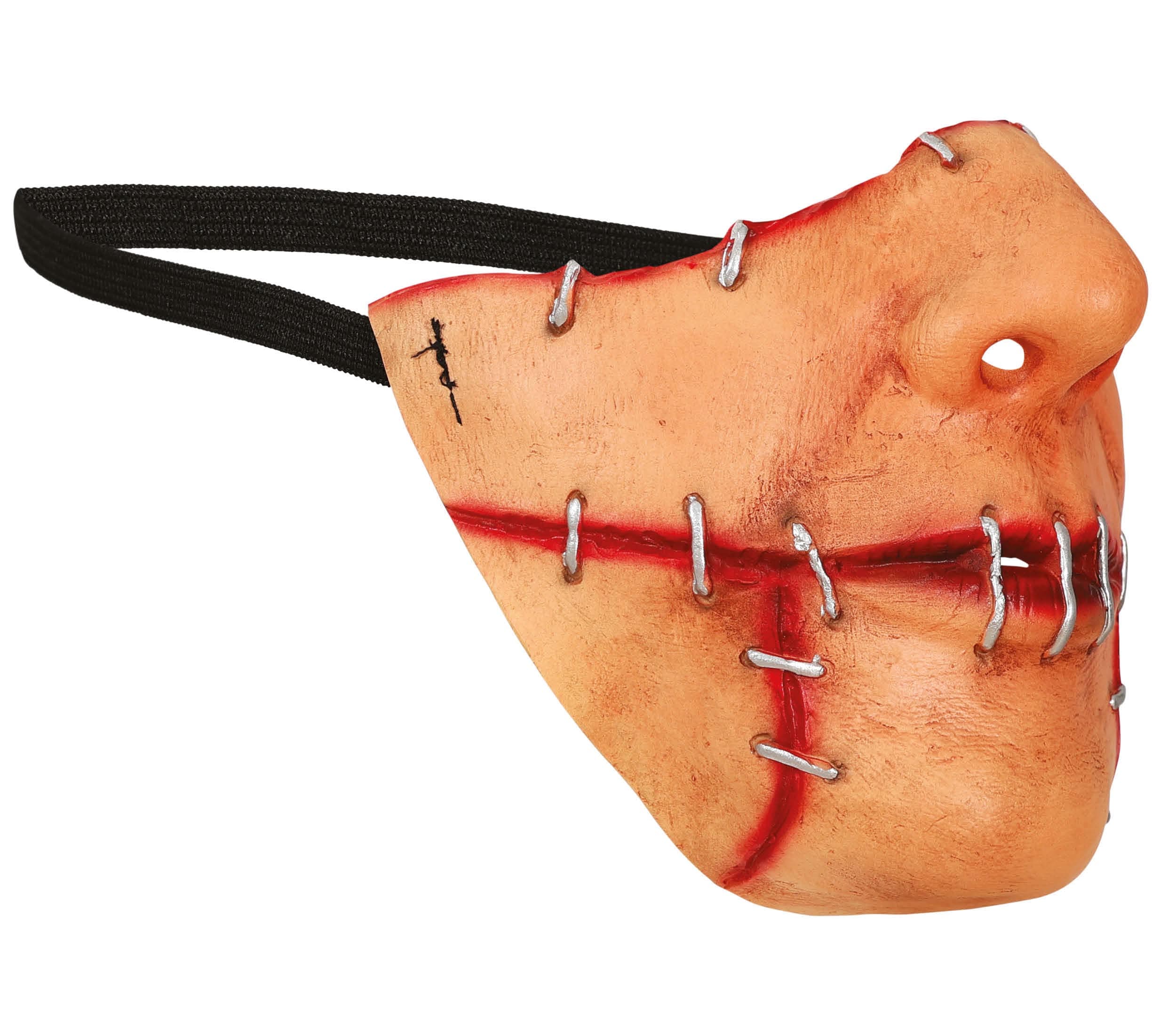 Halvmaske med syet mund, latex