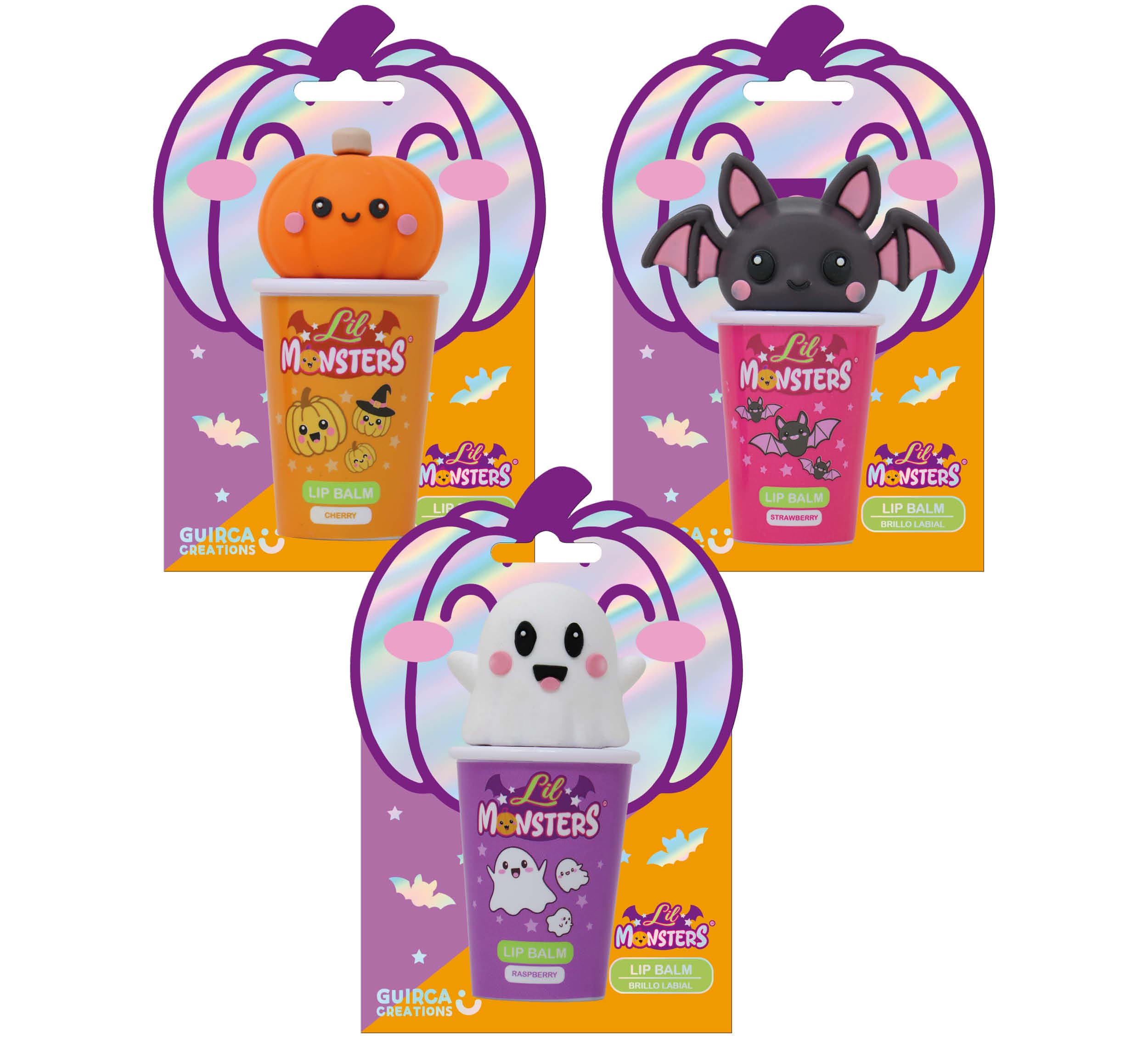 Lil Monsters læbepomade til børn, assorterede motiver, orange, lilla og lyserød