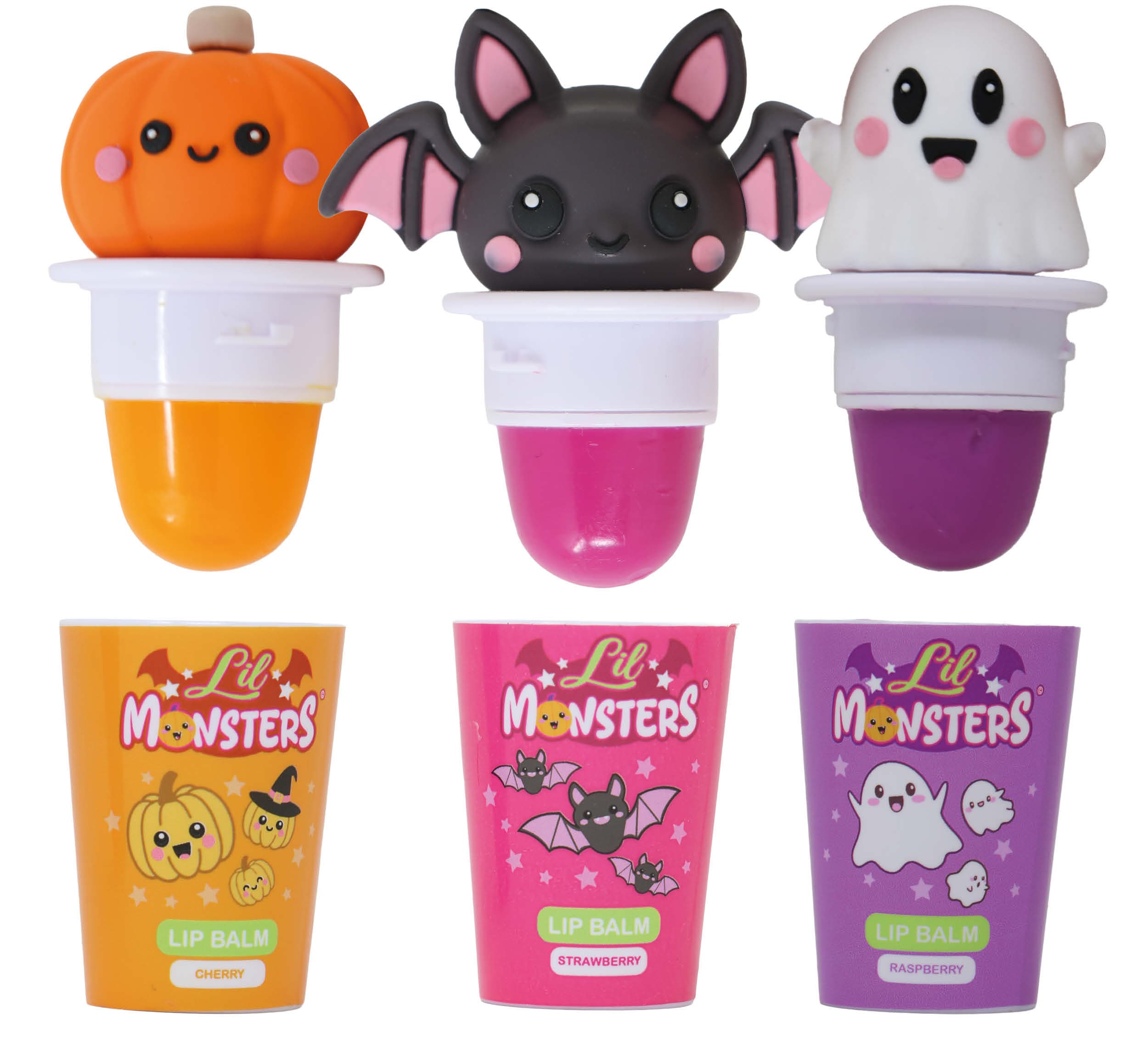 Lil Monsters læbepomade til børn, assorterede motiver, orange, lilla og lyserød