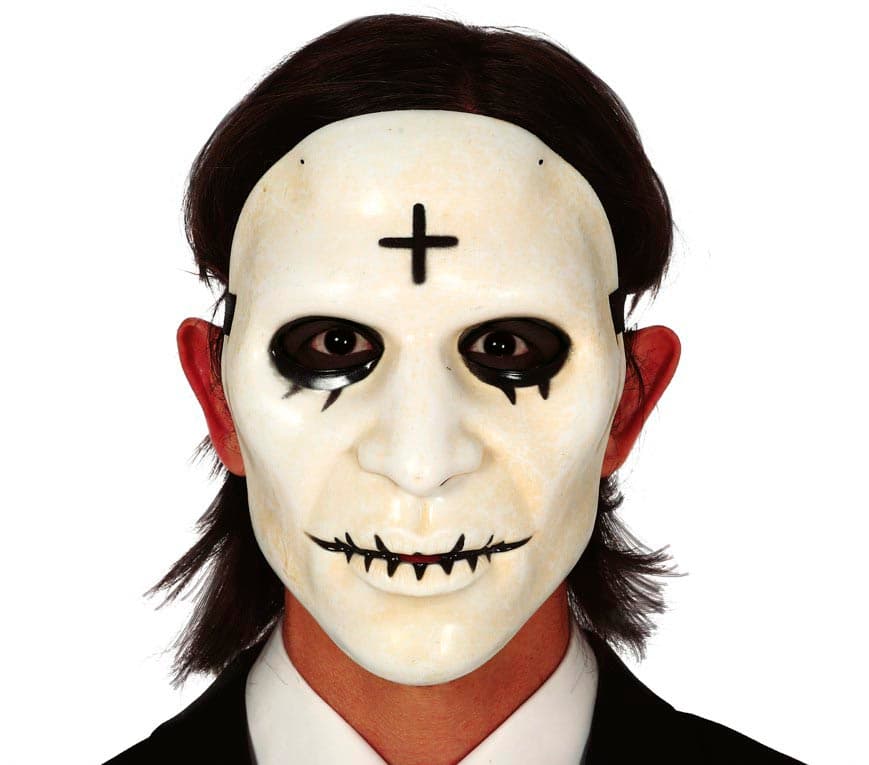 Hvid PVC-maske med kors, til herrer