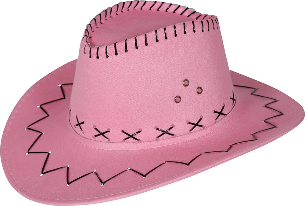Lyserød cowboyhat i ruskindslook, til voksne