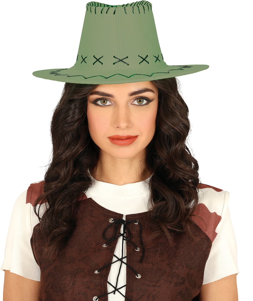 Grøn cowboyhat i ruskindslook til voksne