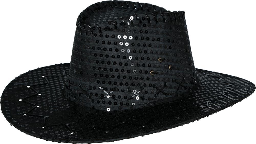 Sort cowboyhat med pailletter til voksne