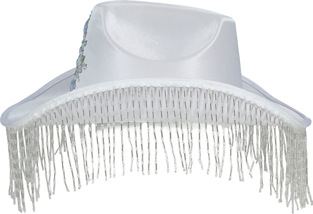 Hvid cowboyhat med frynser i høj kvalitet til voksne