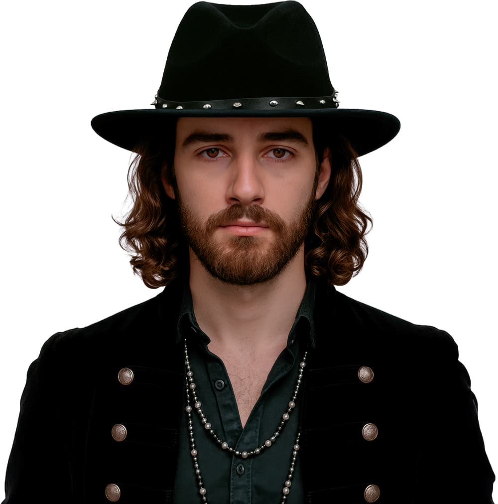Sort cowboyhat i filt med nitter til voksne