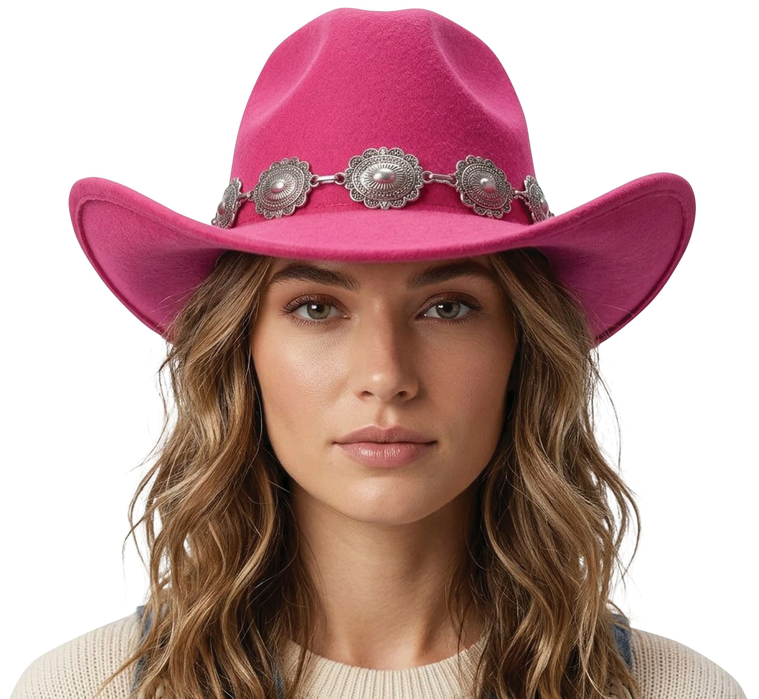 Cowboyhat med filtdekoration, lyserød