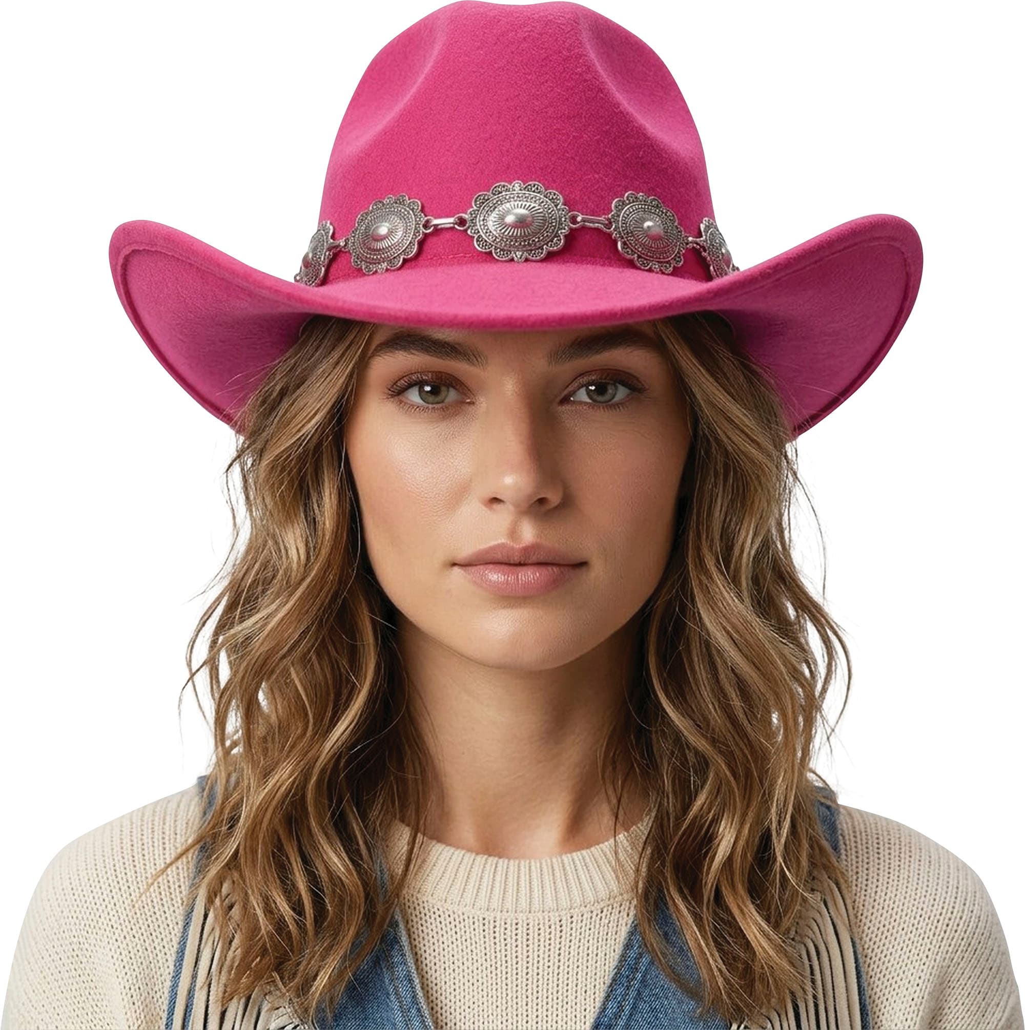 Cowboyhat med filtdekoration, lyserød