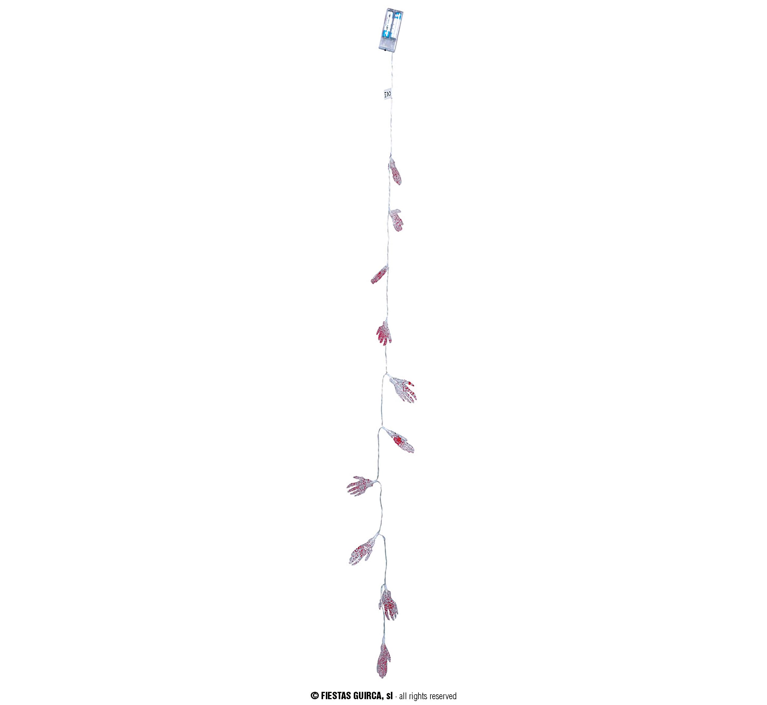 Guirlande med skelethænder, 10 LED, 115 cm, batteridrevet