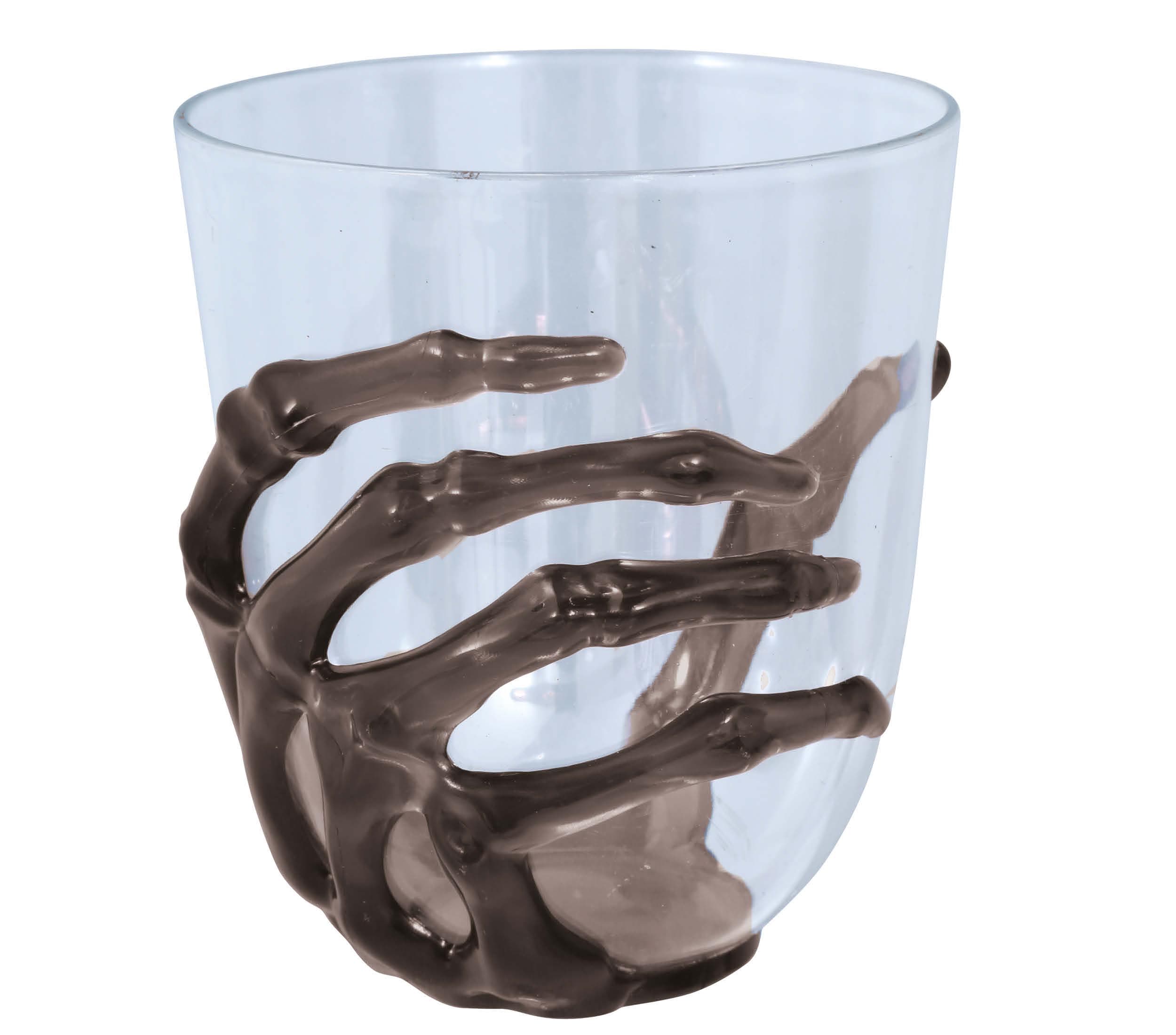 Gennemsigtigt glas med sort skelethånd, 9,5 cm