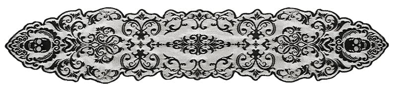 Sort blondebordløber med kranier, 180 × 35 cm