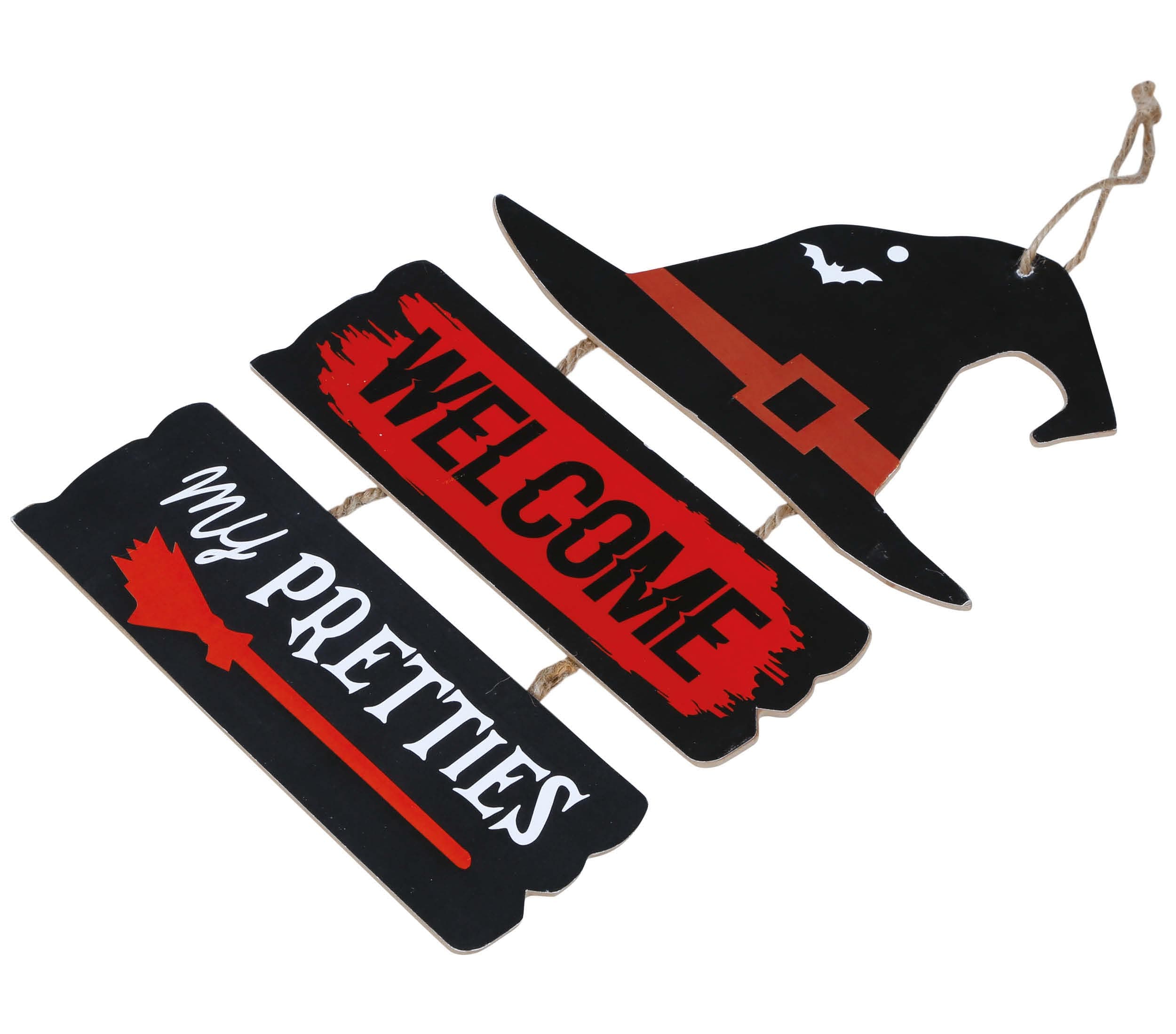 Hekseskilt "Welcome", træ, 32 × 21 cm