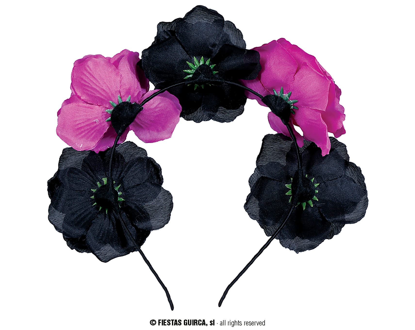 De Dødes Dag-hårbøjle med sorte og lyserøde blomster